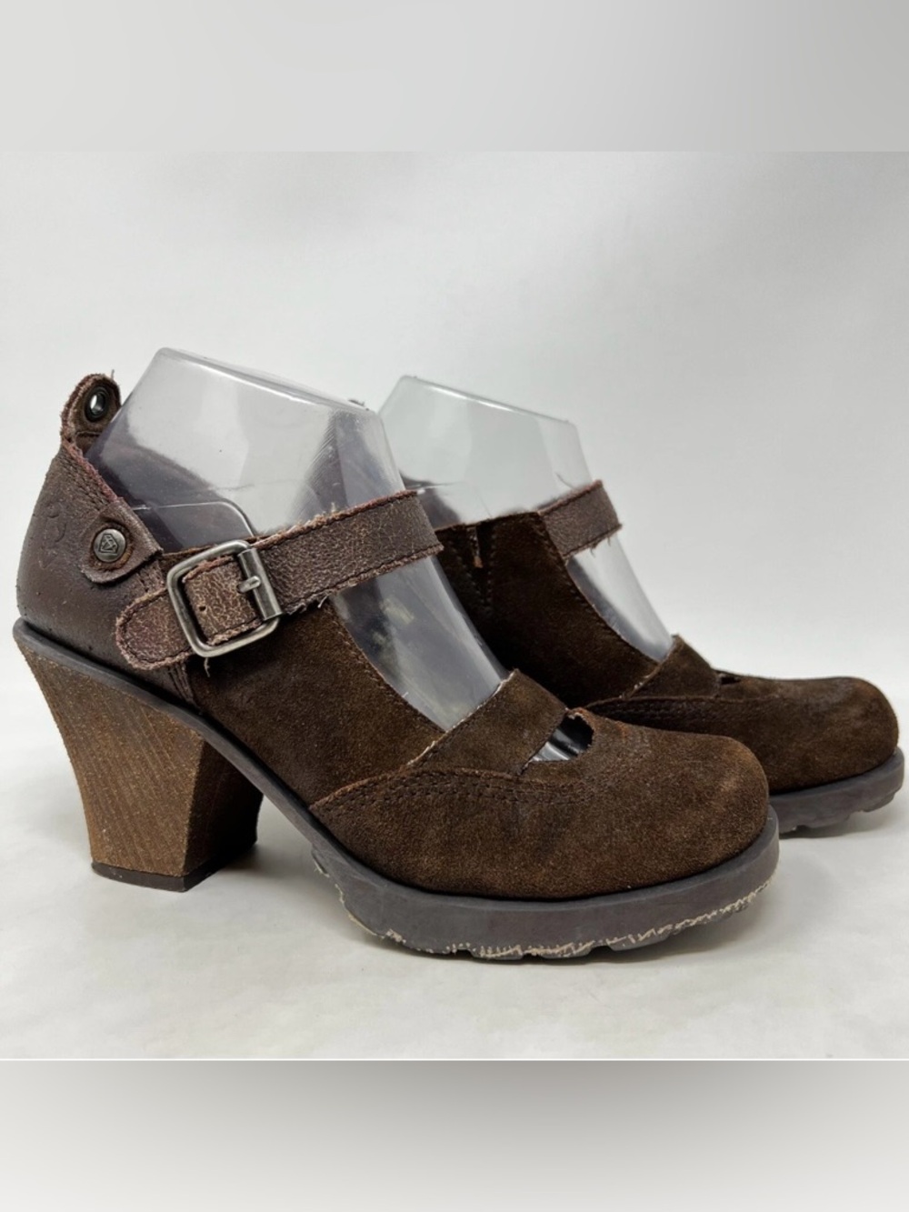 Women’s Brown Suede Mary Jane Block Heel with Buckle Strap London Underground